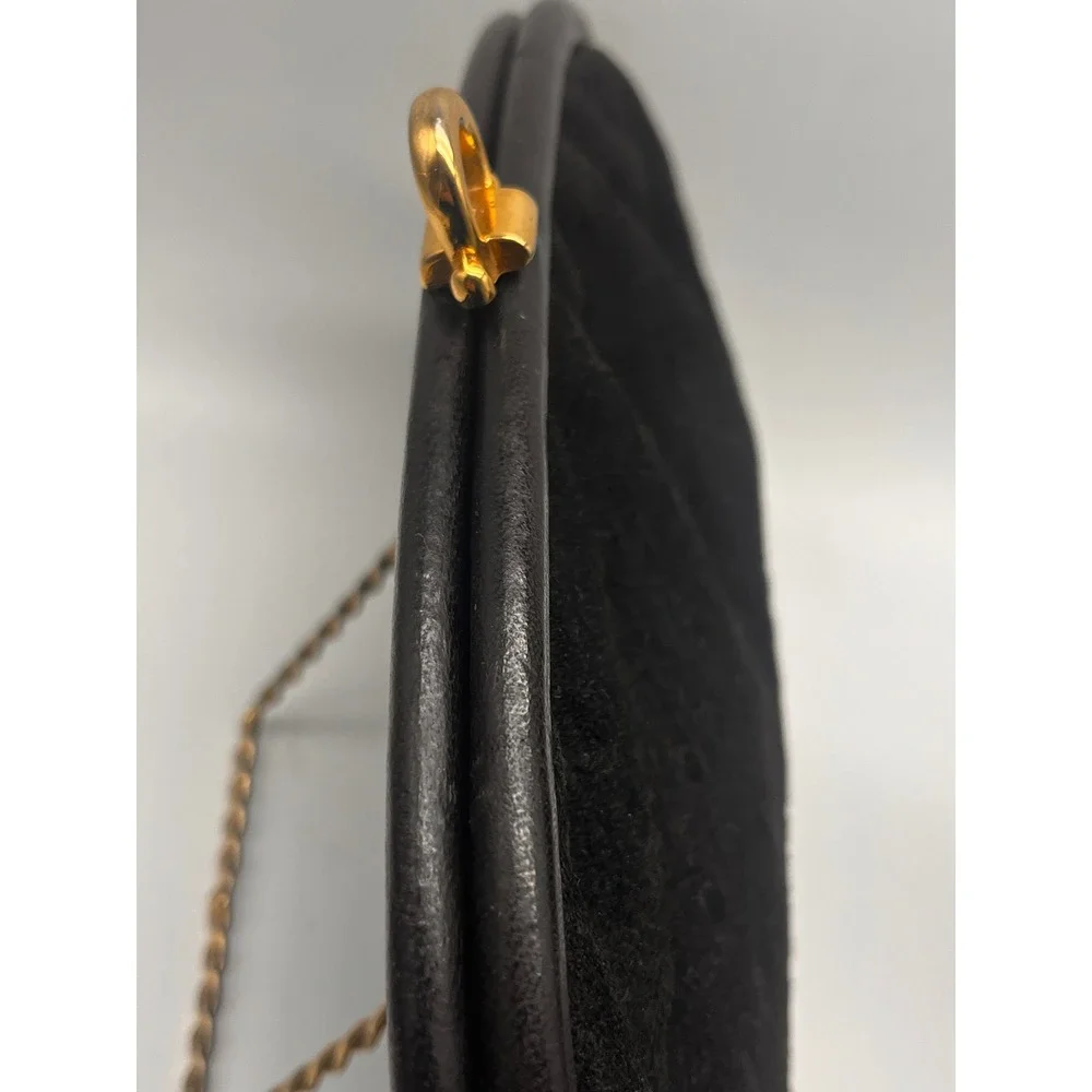 Vintage Black Ostrich‎ Suede Clutch Bag Purse Made In Italy Gold Clasp